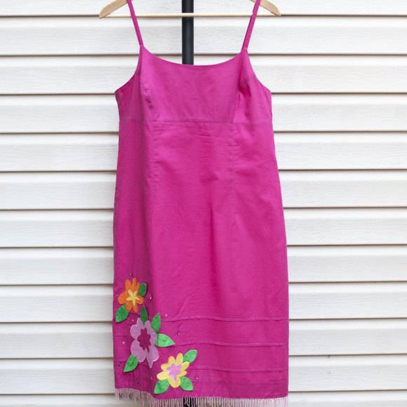 Lilly Pulitzer Dresses & Skirts - Lilly Pulitzer Vintage Womens Sz 12 Pink Sundress w Floral Applique & Beaded Hem